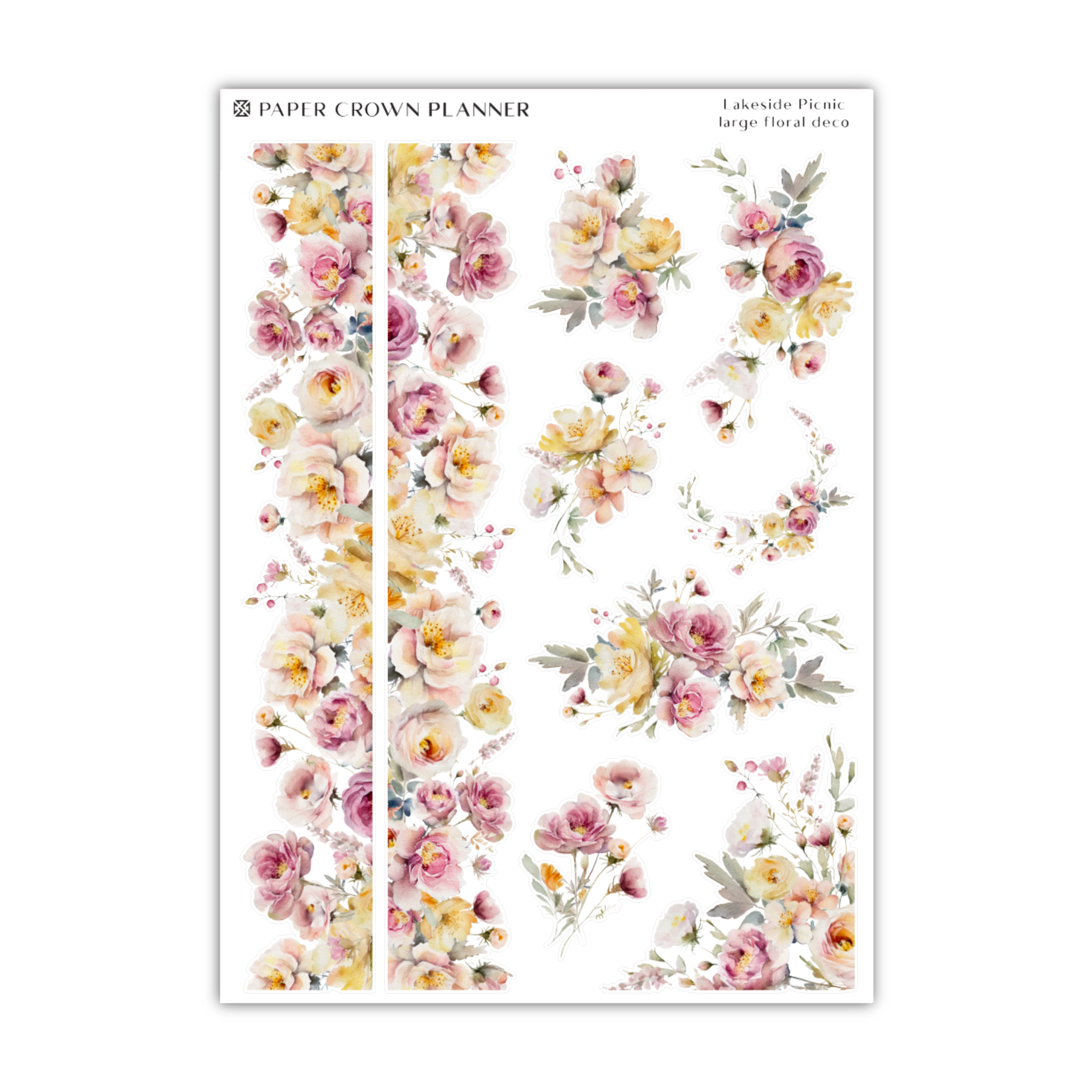 the paper crown planner stickers with pink and yellow flowers