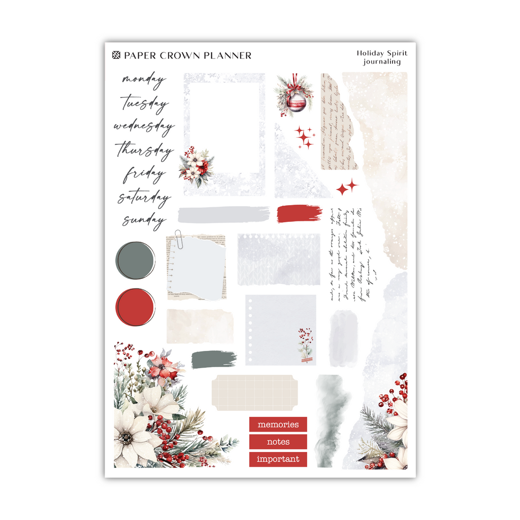 a paper crown planner sticker sheet with red and white flowers