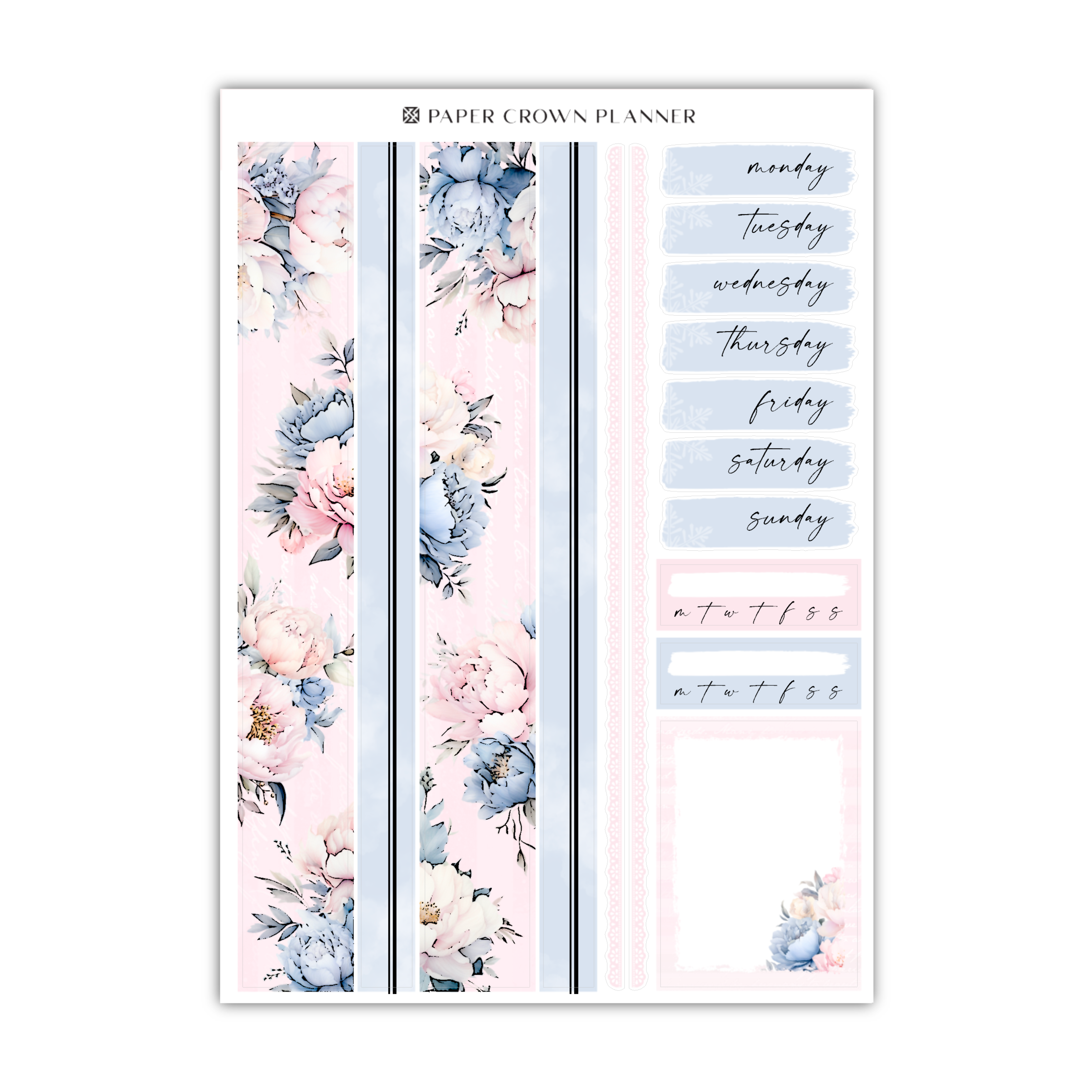 a pink and blue floral planner sticker