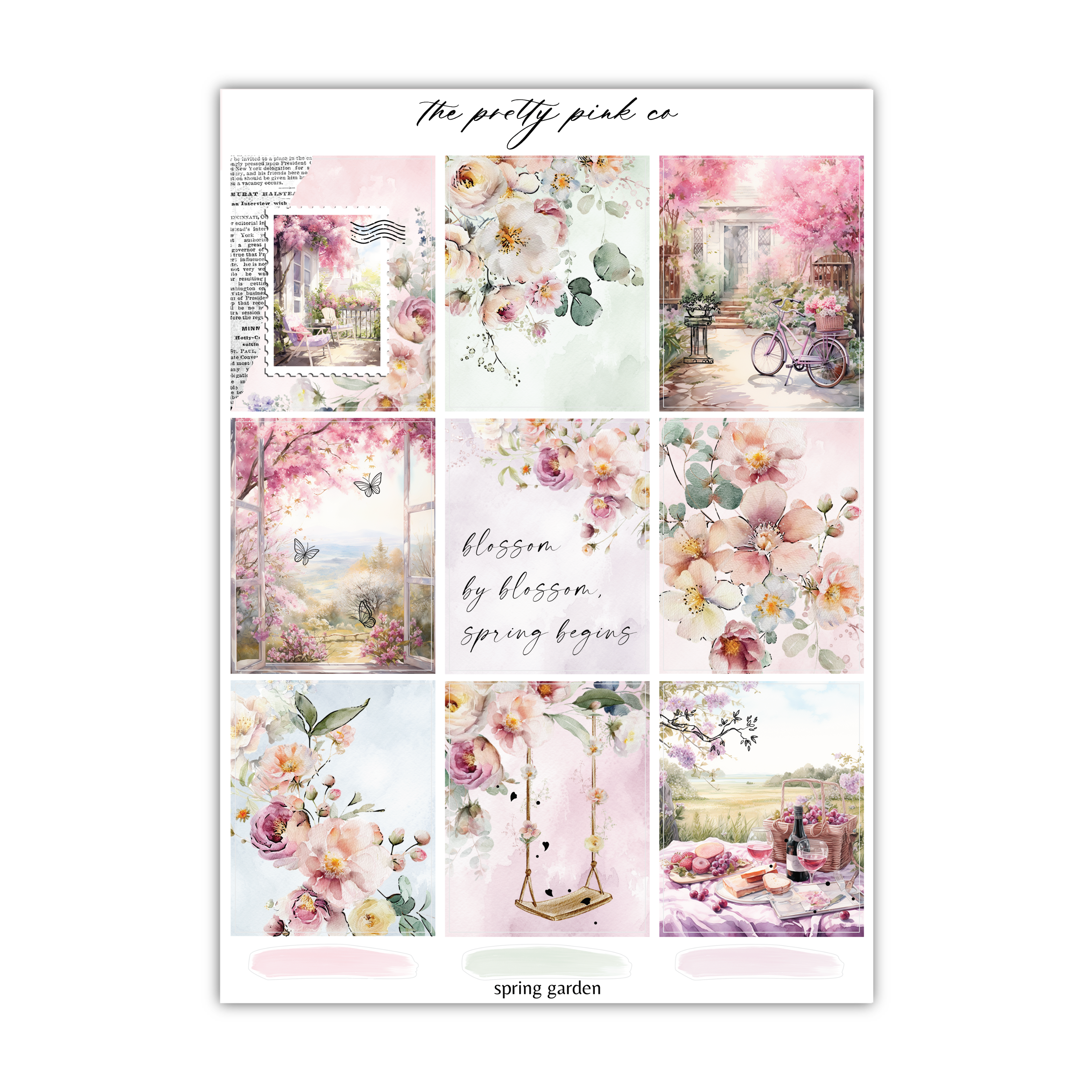 a sticker sheet with pink flowers on it