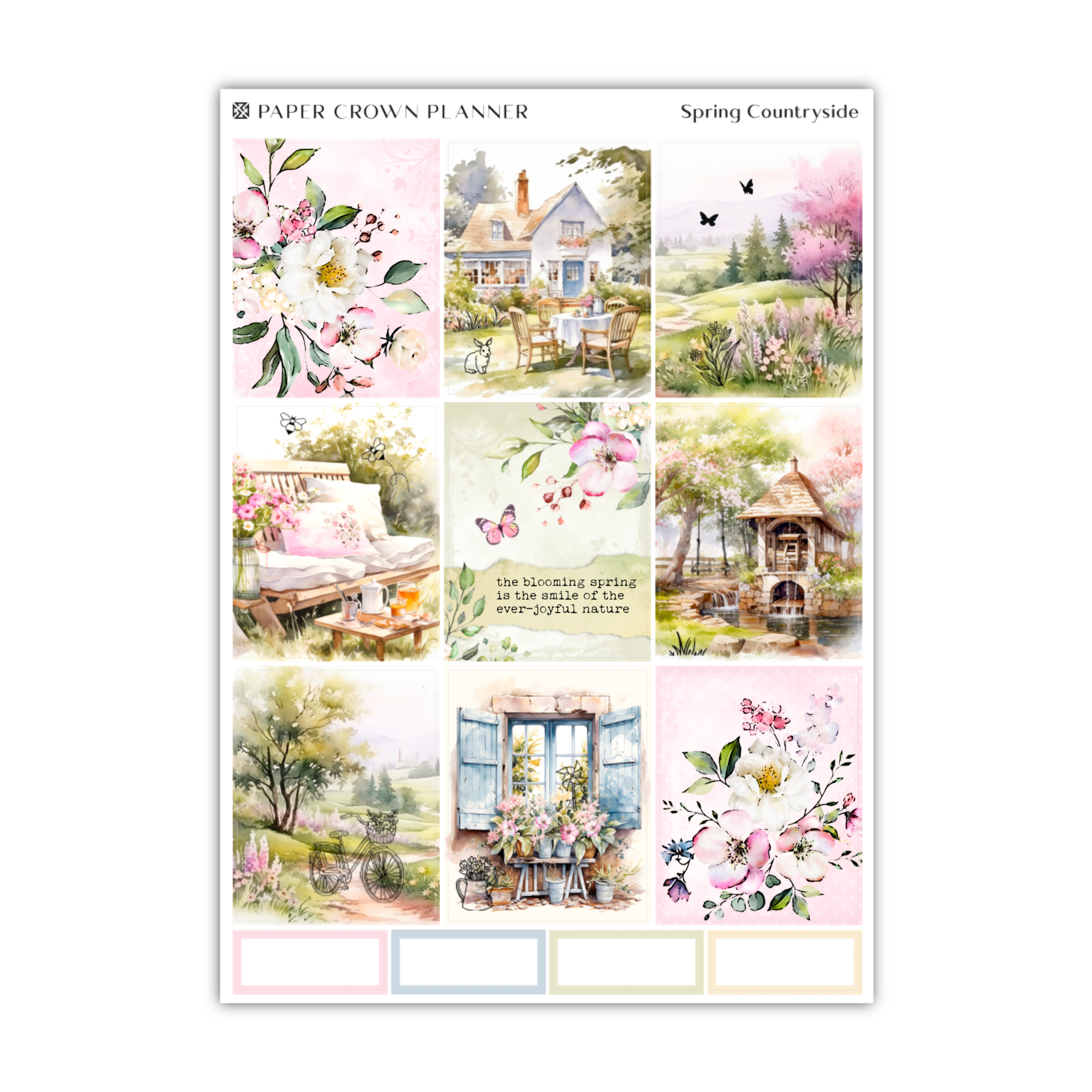 a sticker sheet with a house and flowers on it