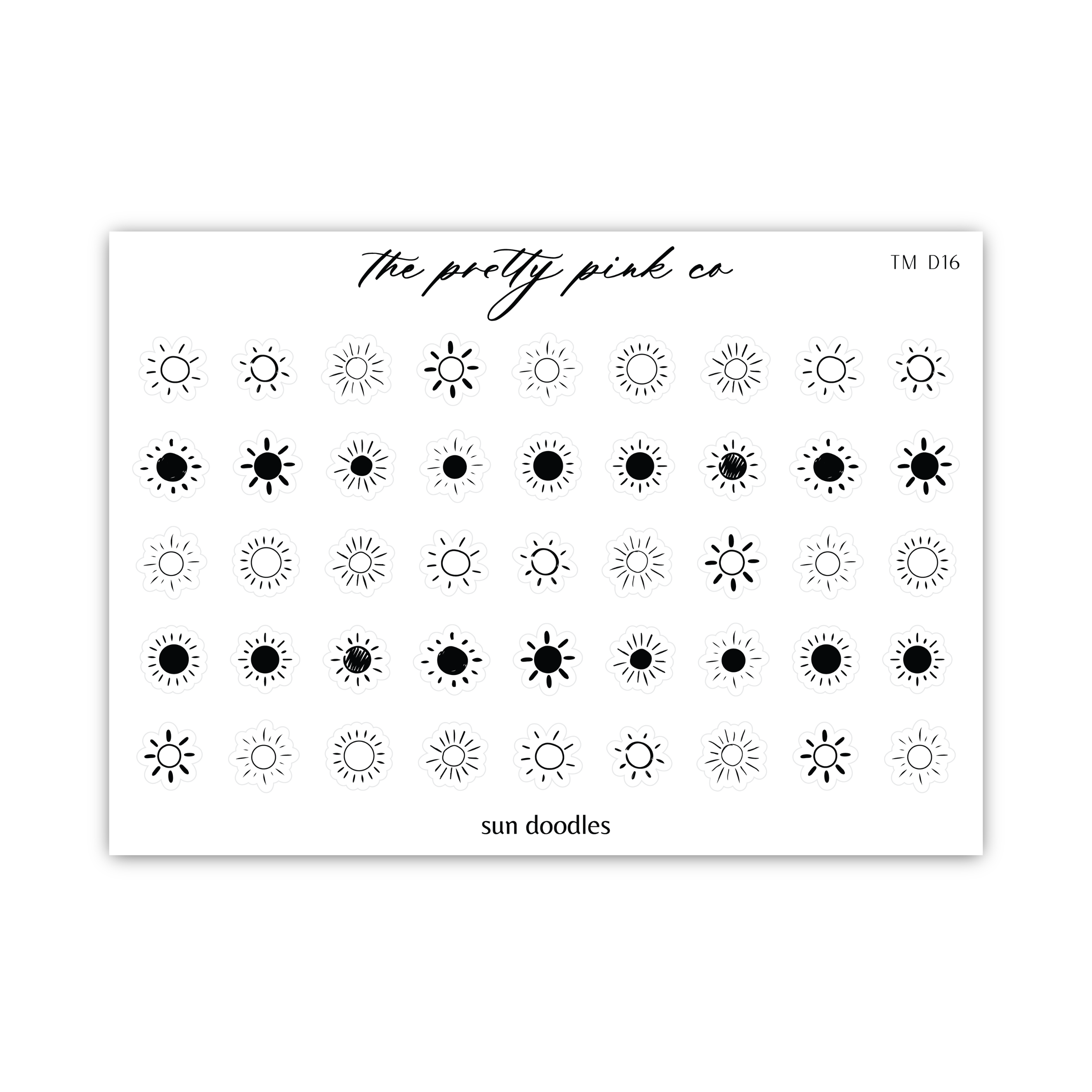 a sheet of sun doodles on a white background