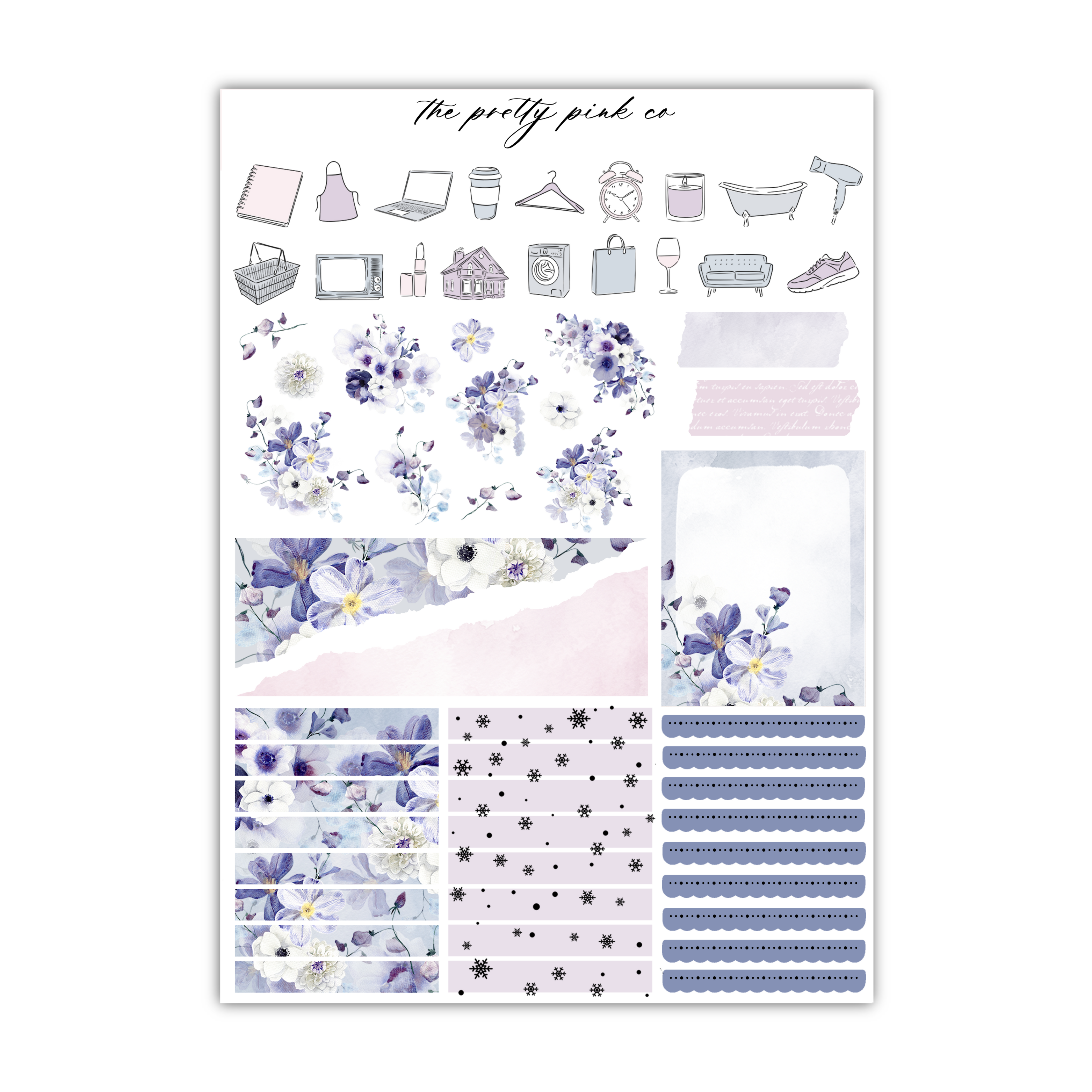 a sticker sheet with flowers and other things