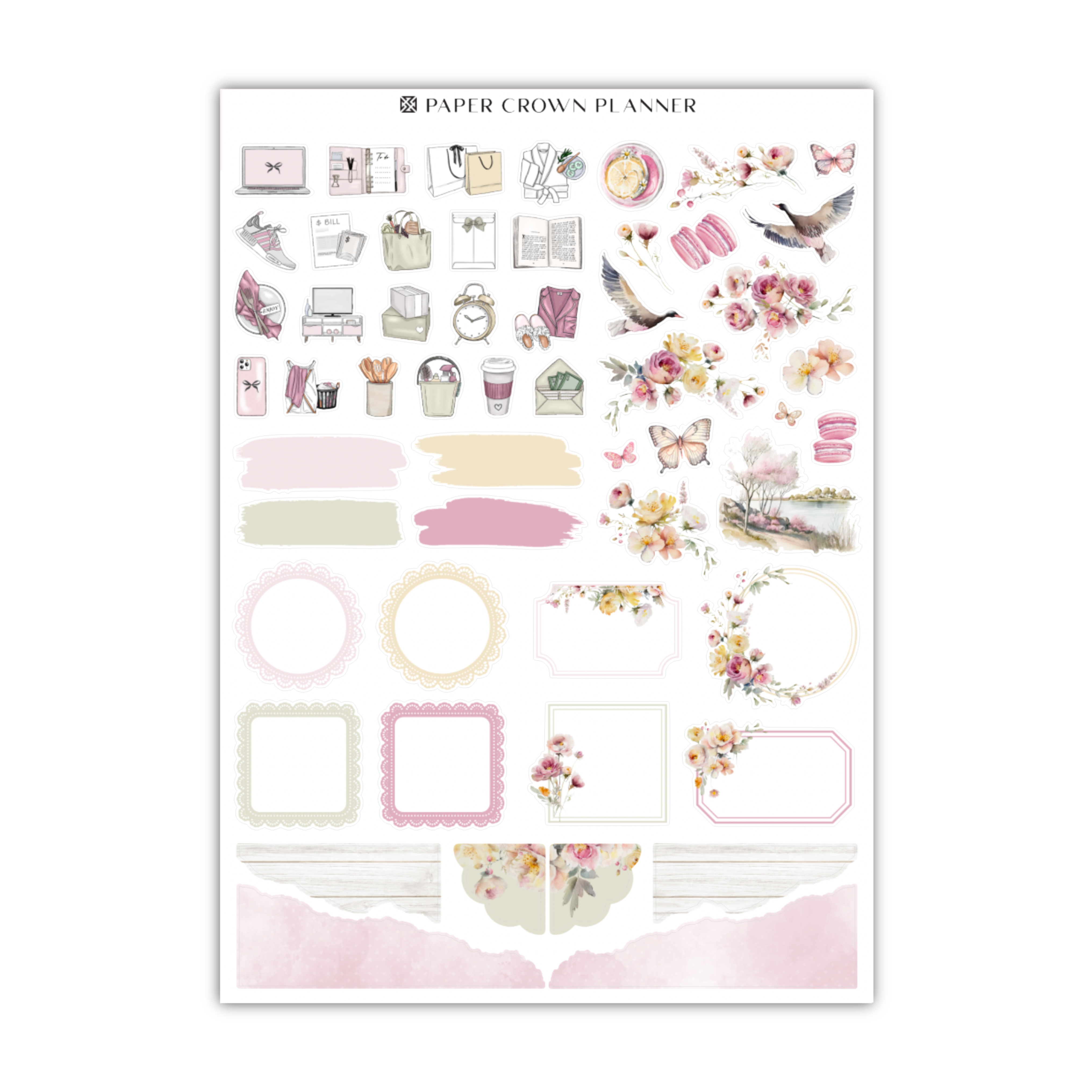 a sticker sheet with flowers and birds on it