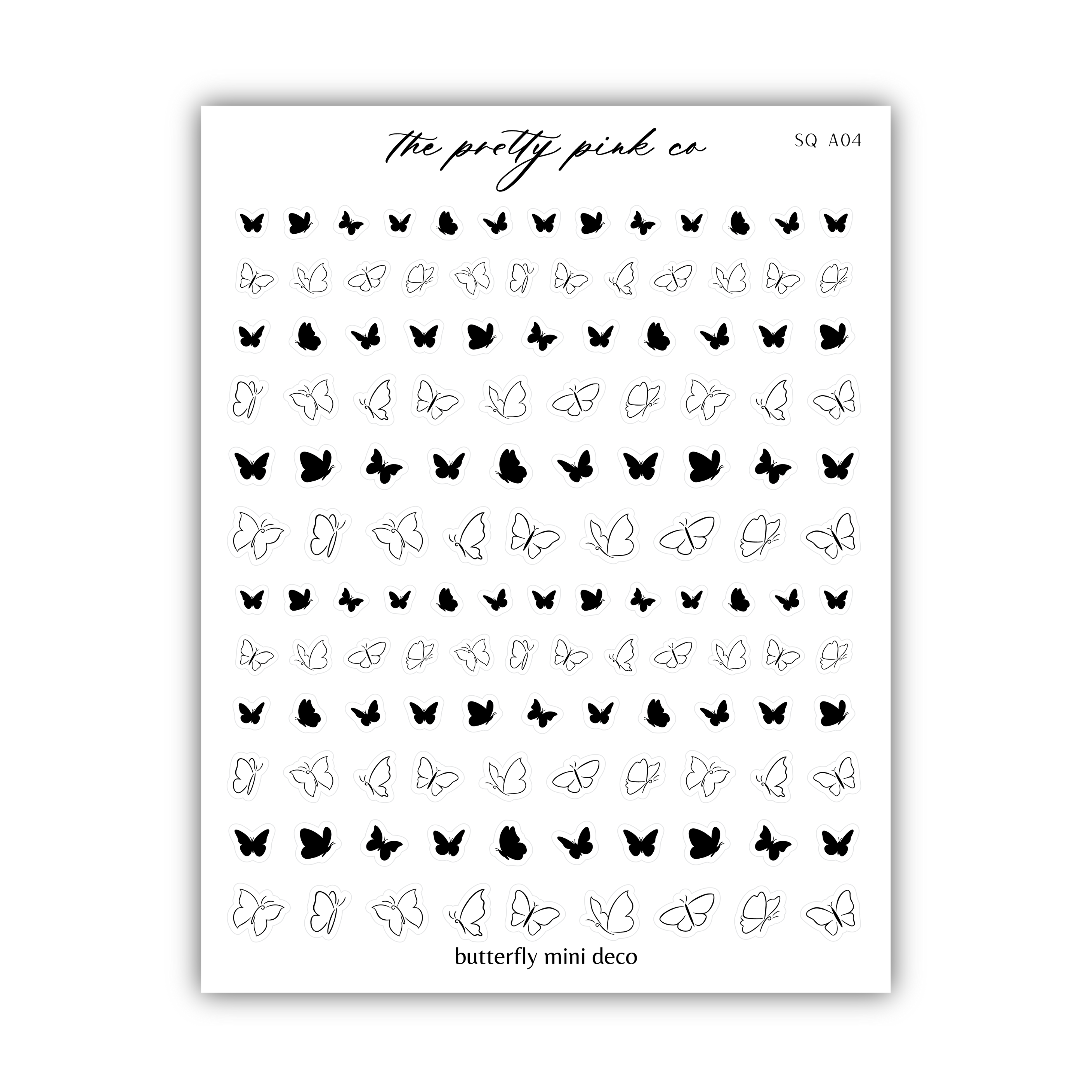 a sheet of black and white butterflies on a white background