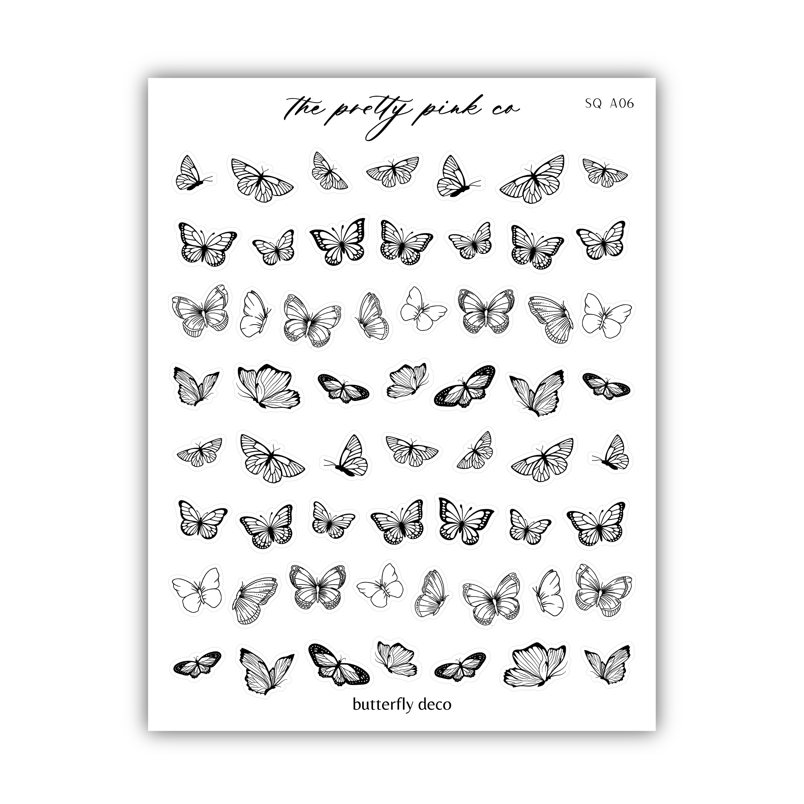 a sheet of black and white butterflies on a white background