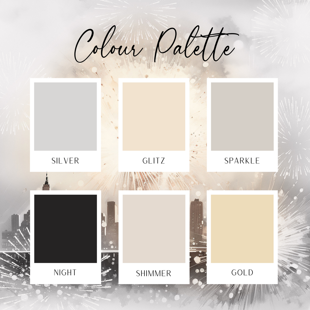 a color palette with fireworks in the background