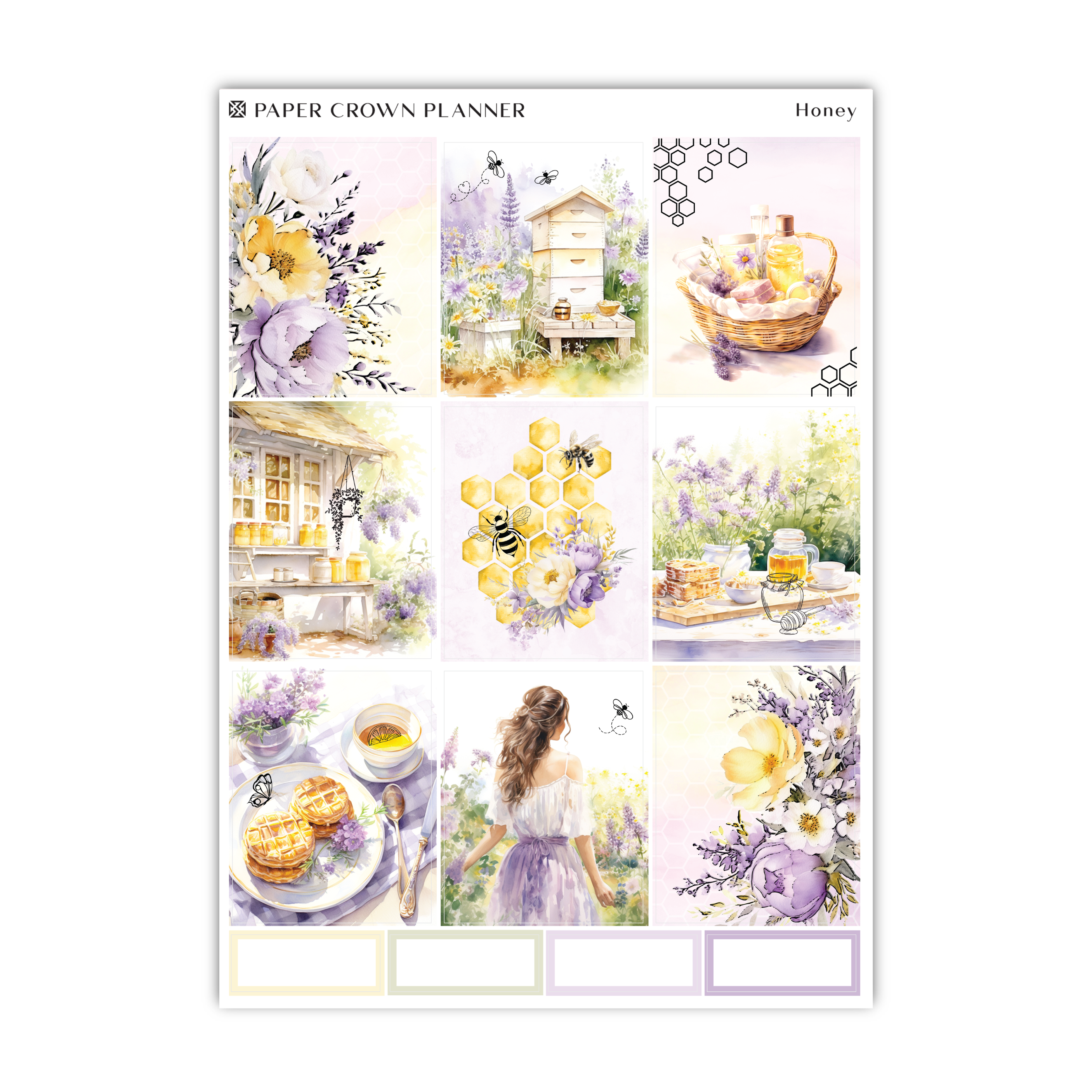 a sticker sheet with a picture of a girl and flowers