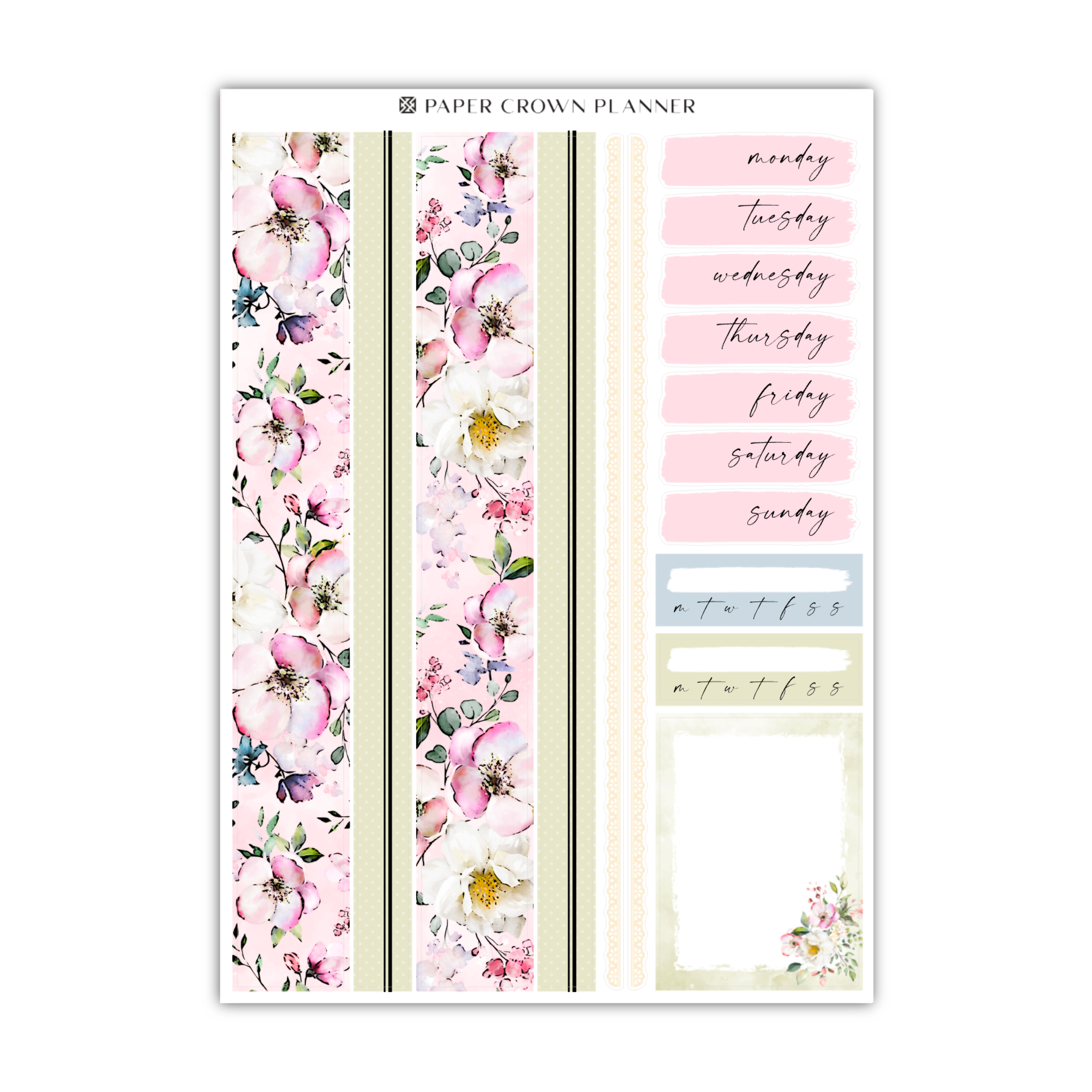 a planner sticker with pink flowers on it