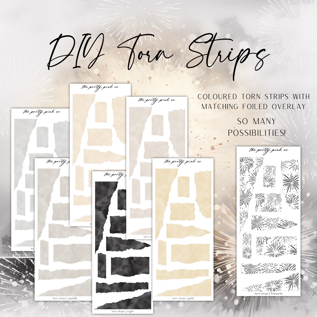 a set of four watercolor paper designs with fireworks in the background