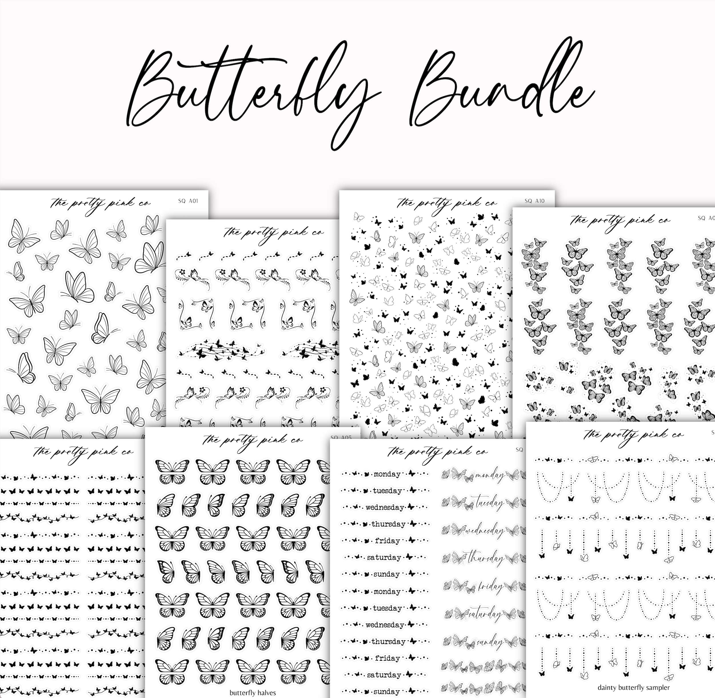 a collection of butterfly patterns with the words butterfly bundle
