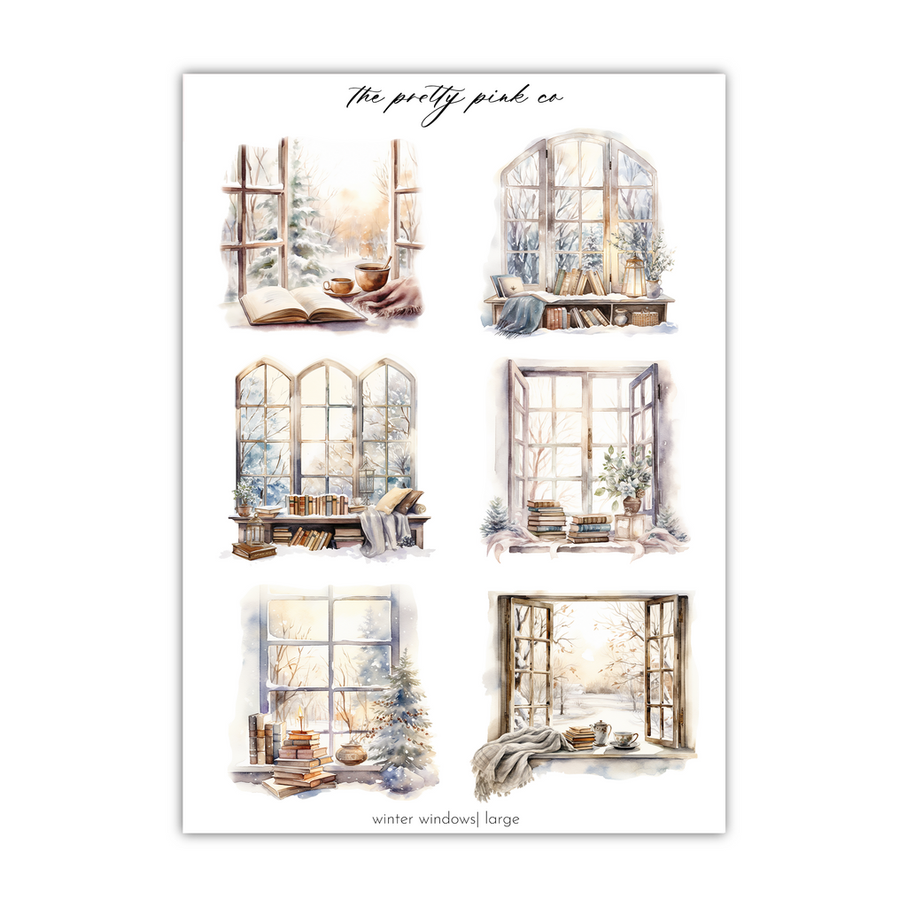 a watercolor drawing of a window with a view of the outside
