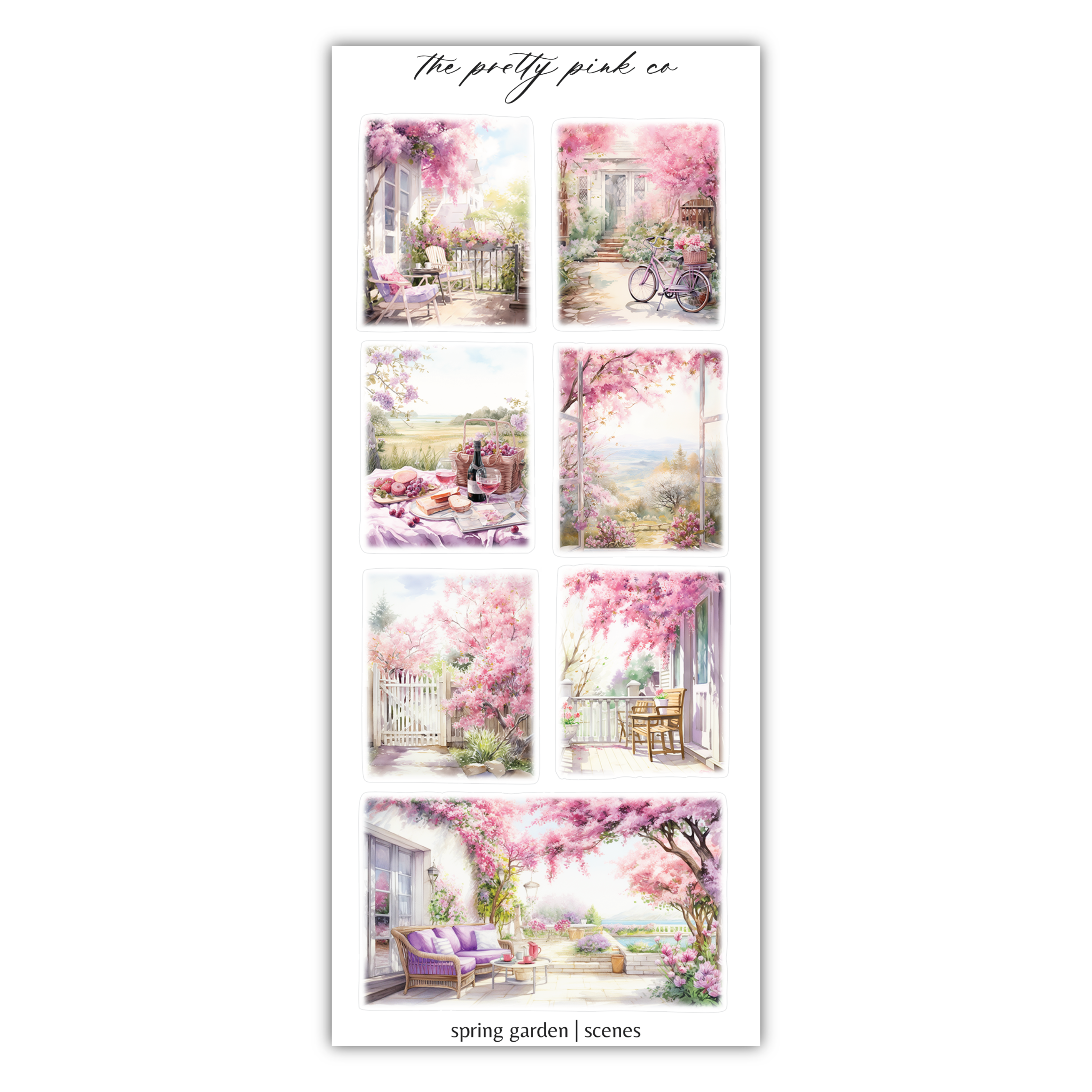 a set of four stickers with pink flowers