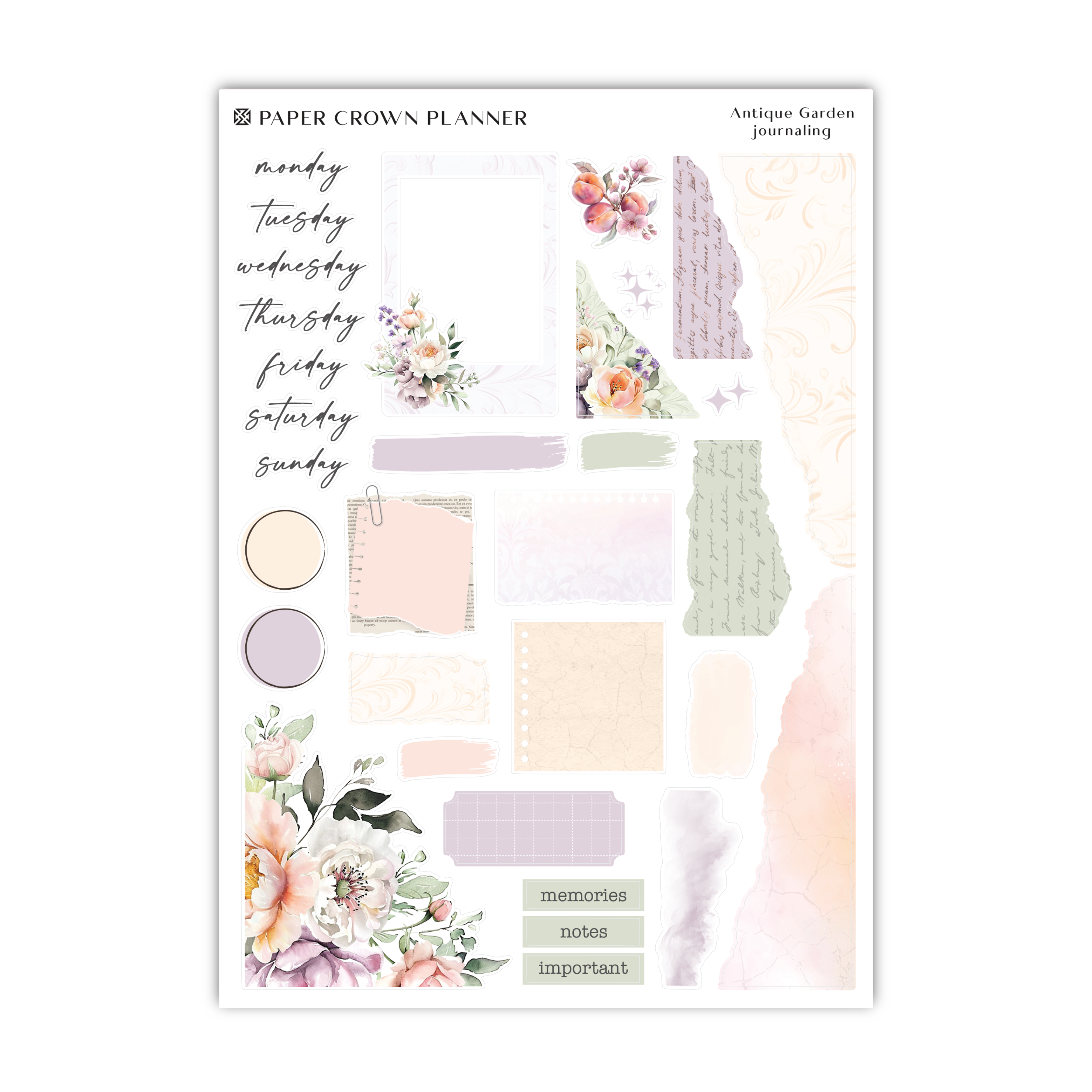 a paper crown planner with flowers and pastes