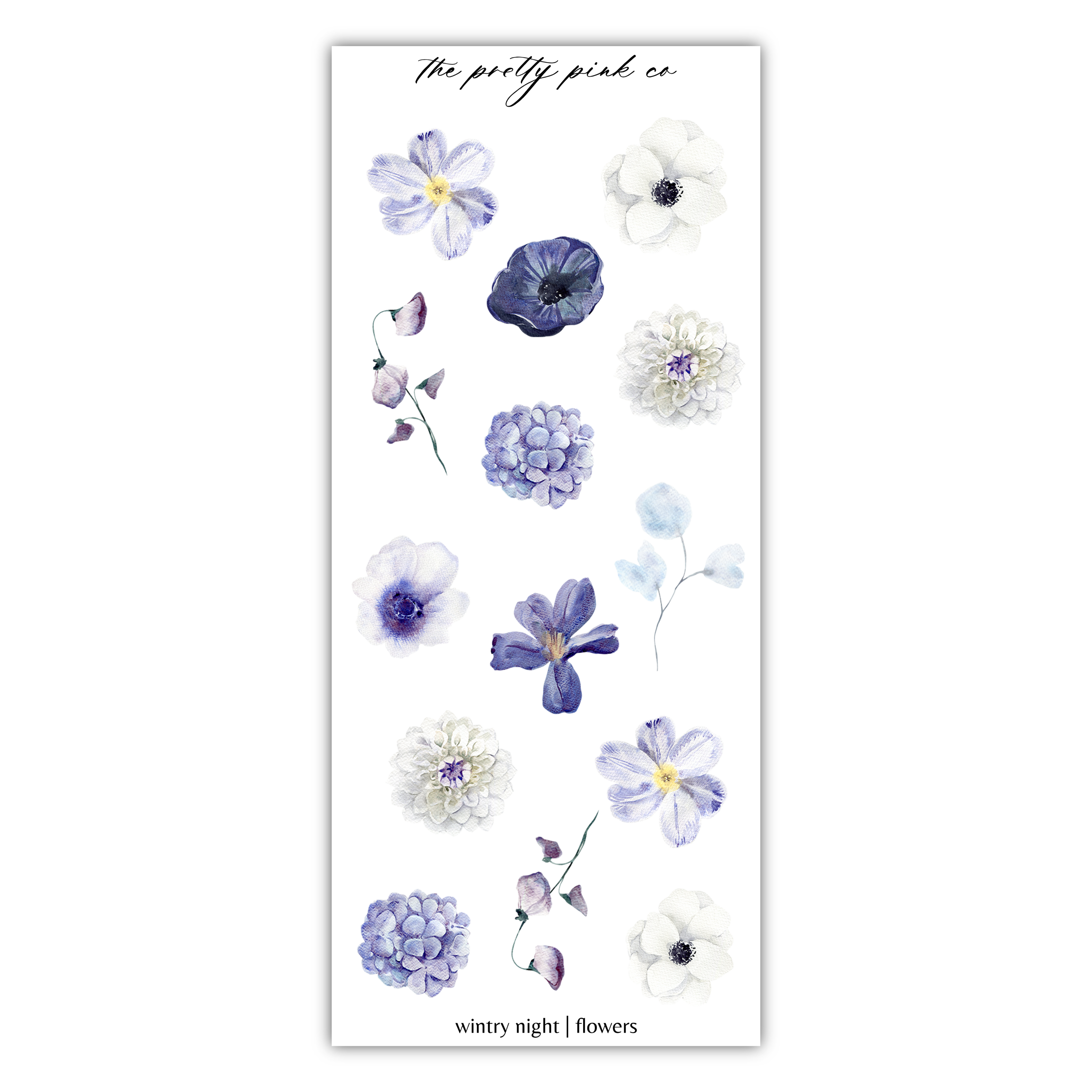 a sticker with blue and white flowers on it